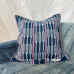 Load image into Gallery viewer, Vintage Baule Indigo Ikat Pillow - Lavendar Stripe - 22&quot;
